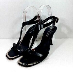 Donald J Pliner Black Leather Strappy T-strap heels Made in Italy Size 9N narrow